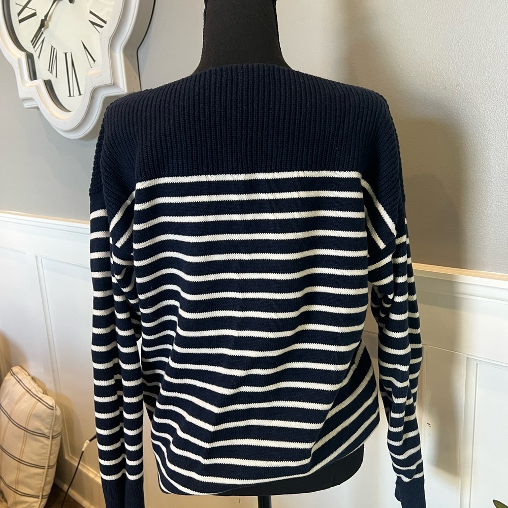 GAP Off-the-Shoulder Navy and Cream Striped Sweater - Picture 2 of 3